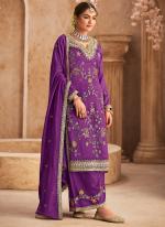 Premium Chinnon Purple Wedding Wear Embroidery Work Readymade Plazzo Suit